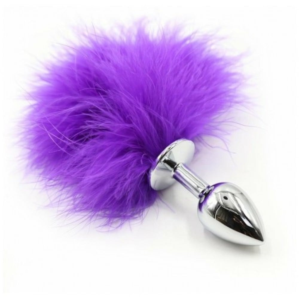 Анальна пробка з фіолетовим хвостиком S, фіолетова, 6 х 2.5 см, фото 1