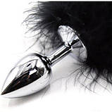 Анальна пробка із чорним хвостиком S, чорна, 6 х 2.5 см, фото 2