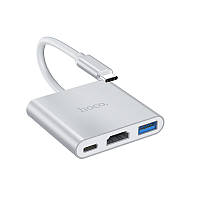 Конвертер HOCO HB14 Easy use Type-C на Type-C, HDMI, USB3.0, серебристый