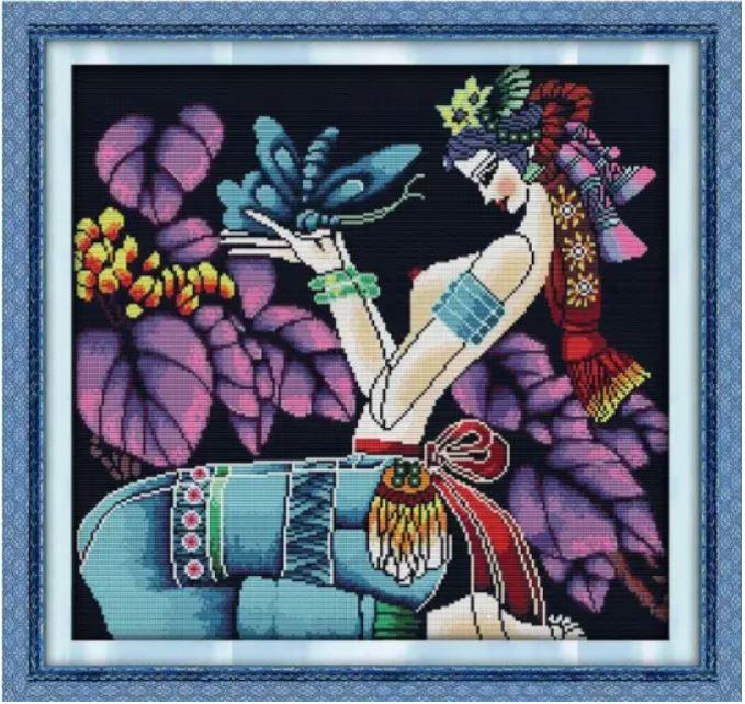Набір для вишивання за нанесеною на канву схемою "The butterfly girl". AIDA 14CT printed 47*46 см