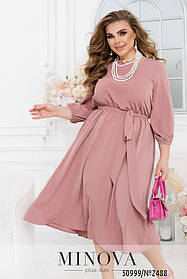 Симпатична сукня розкльошеного силуету фрезового кольору, великих розмірів від 46 до 68
