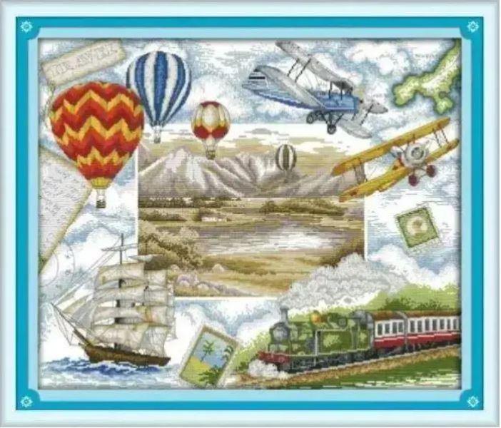 Набір для вишивання за нанесеною на канву схемою "Travel round the worl".AIDA 14CT printed, 60*51 см