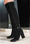 Чоботи жіночі на підборах замшеві демісезонні чорні високі, фото 5