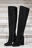 Чоботи жіночі на підборах замшеві демісезонні чорні високі, фото 7