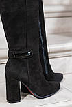 Чоботи жіночі на підборах замшеві демісезонні чорні високі, фото 9