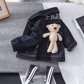 Дитяча джинсівка для хлопчика та дівчинки джинсова куртка зі знімною іграшкою 80