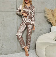 Женская пижама Костюм для дома рубашка брюки материал атлас цвет капучино (L)