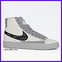 Кроссовки женские Nike Blazer Mid Dior gray / Найк Блейзер мид Диор серые высокие