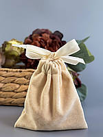 Подарочный бархатный мешочек для ювелирных украшений с лентой, ваниль