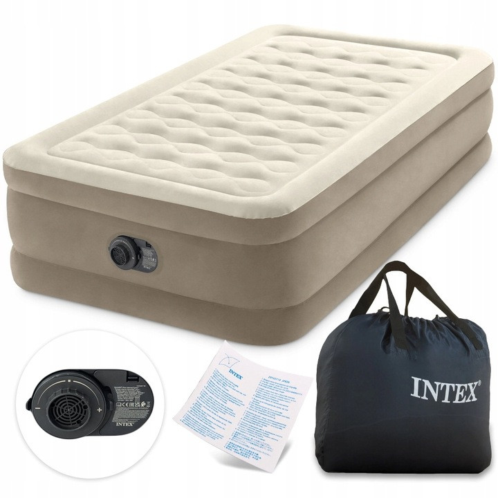 Надувне ліжко велюрове 99х191x46 см односпальне Intex DELUXE 64426, ULTRA PLUSH, одномісне з насосом