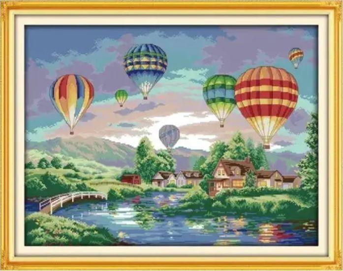 Набір для вишивання за нанесеною на канву схемою "Colorful balloons".AIDA 14CT printed, 60*47 см, фото 1