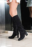 Чоботи жіночі на підборах замшеві демісезонні чорні стильні, фото 7