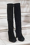 Чоботи жіночі на підборах замшеві демісезонні чорні стильні, фото 10
