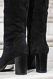 Чоботи жіночі на підборах замшеві демісезонні чорні стильні, фото 2
