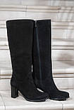 Чоботи жіночі на підборах замшеві демісезонні чорні стильні, фото 6