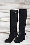 Чоботи жіночі на підборах замшеві демісезонні чорні стильні, фото 8