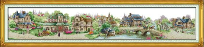 Набір для вишивання за нанесеною на канву схемою "European town".AIDA 14CT printed , 174*36 см