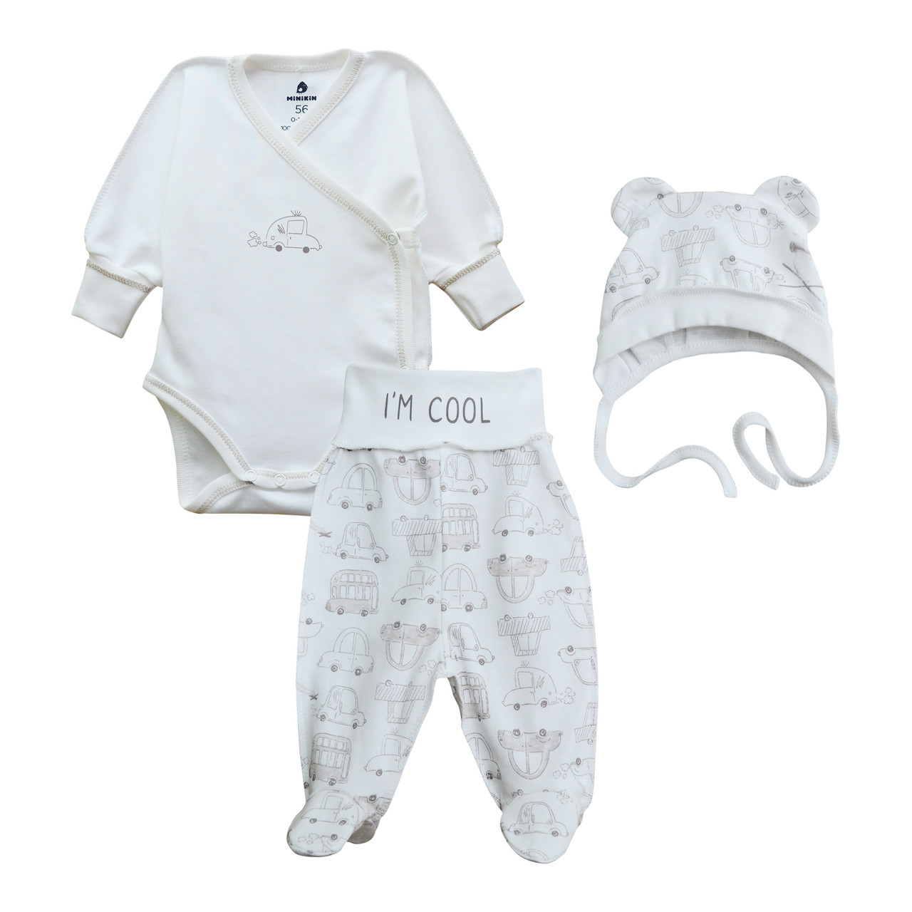 Комплект молочний з 3 предметів боді, повзунки, чепчик розміром 62 тм MiniKin