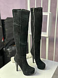 Чоботи жіночі на високих підборах замшеві демісезонні чорні високі, фото 3