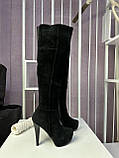 Чоботи жіночі на високих підборах замшеві демісезонні чорні високі, фото 4