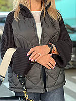 Демисезонная женская куртка с вязанными рукавами Ткань плащевка силикон 100 Размер норма (42-46) батал (48-52