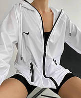 Женская весенняя ветровка плащевка на молнии с капюшоном и карманами, спортивная ветровка женская