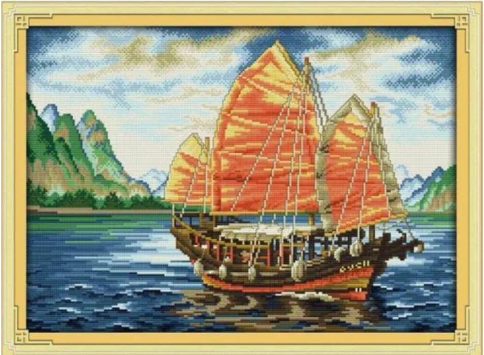 Набір для вишивання за нанесеною на канву схемою "Sailing".AIDA 14CT printed, 48*36 см