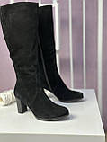 Чоботи жіночі на підборах замшеві демісезонні чорні весни осінь, фото 2