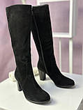 Чоботи жіночі на підборах замшеві демісезонні чорні весни осінь, фото 4