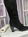 Чоботи жіночі на підборах замшеві демісезонні чорні весни осінь, фото 3