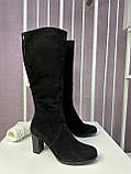 Чоботи жіночі на підборах замшеві демісезонні чорні весни осінь, фото 6