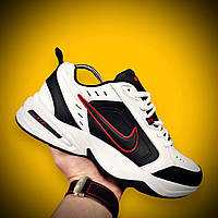 Демисезонные кроссовки Nike Air Monarch мужские пресс кожа подошва резина белые с черным, Найк