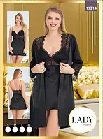 Комплект халат с ночной рубашкой атлас LADY LINGERIE 15214