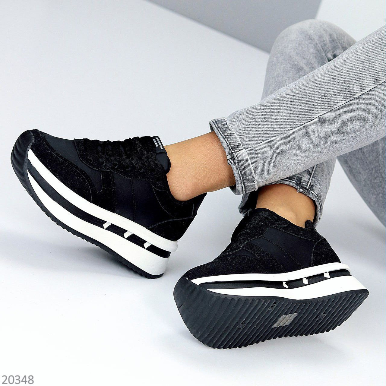 Женские кроссовки черные с белой подошвой на платформе летние спортивные 37 38 40 - фото 8 - id-p2114644799