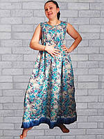 Женский сарафан миди штапель, летнее платье женское длинное голубое 50