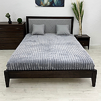 Деревянная двуспальная кровать с мягким изголовьем ФОРМУЛА, сосна, Орех темный, 180х200