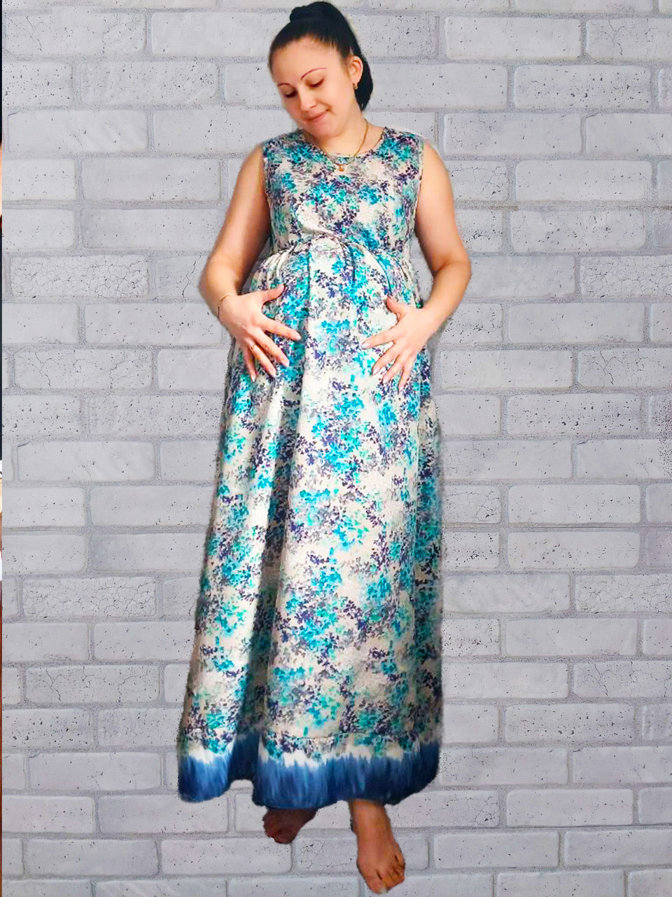 Сарафан блакитний для вагітних без рукава, літнє жіноче плаття