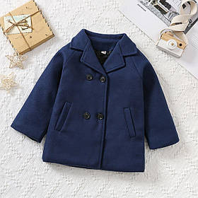 Дитяче пальто для хлопчика та дівчинки картата куртка з капюшоном подовжена тепла синій 110 р.