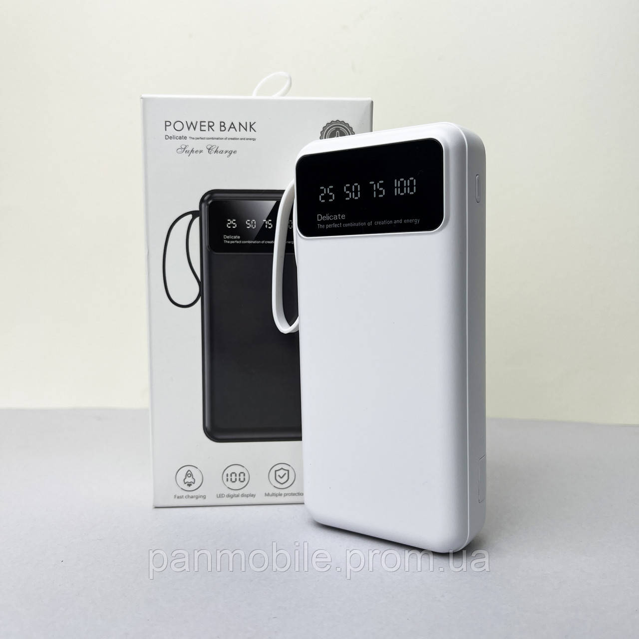 Power Bank Super з кабелем USB+Micro+Type-C+Lightning (20000mAh) Білий