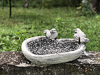 Садовая фигура серо-чорное Сердце с птичками для декора сада изготовлено из цемента, ручной работы.УКР