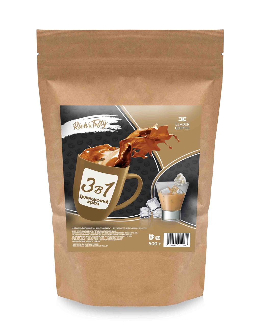Кава 3в1 Ірландський крем TM Leadercoffee, 500г