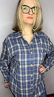 Молодіжна сорочка в клітинку синя жіноча сорочка під джинси Oversize M, 44/46