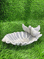 Вулична скульптура листок з пташками, сіра садово-паркова фігура пара птахів на листку ручного розписуУКР