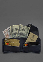 Шкіряні портмоне ручної роботи з монетницею брендове, чоловічий фірмовий гаманець натуральний на кнопці Синій