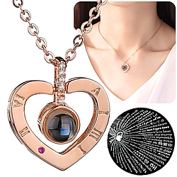 Кулон Серце з ланцюжком та проекцією "I love you" 100 мов світу, Золотий / Підвіска на шию з кулончиком