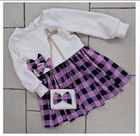 Платье детское для девочки теплое с длинным рукавом и сумочкой в комплекте 128