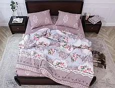 Двоколірна полуторна постільна білизна з трояндочками 150*220 з Бязі Gold бавовняна в стилі кантрі, Черешенька, фото 3