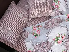 Двоколірна полуторна постільна білизна з трояндочками 150*220 з Бязі Gold бавовняна в стилі кантрі, Черешенька, фото 4