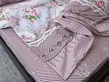 Двоколірна полуторна постільна білизна з трояндочками 150*220 з Бязі Gold бавовняна в стилі кантрі, Черешенька, фото 5