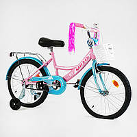Дитячий сталевий велосипед Corso Maxis 18 дюймів ручне гальмо, додаткові колеса, кошик, прикраси, дзвінок, зібраний на 75%